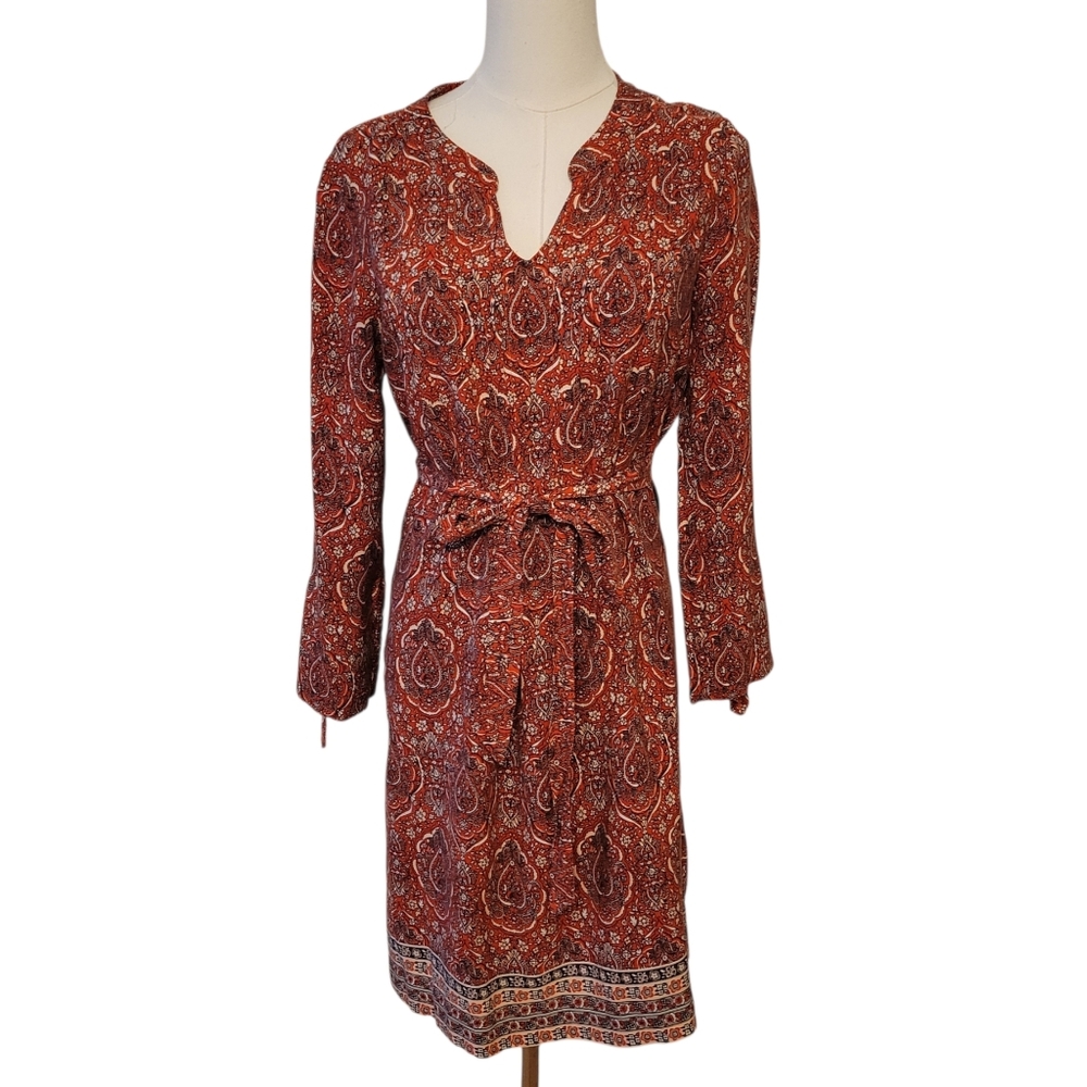 Lucky Brand Red-Orange Paisley Bohemian‎ Dress Size Medium